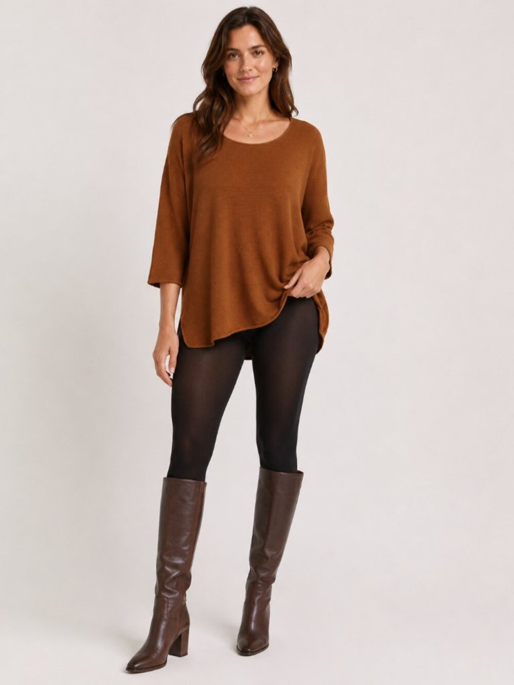 MICHAEL Michael Kors XL Camel Brown Knit Hi Low Tunic Sweater 3/4 Sleeve